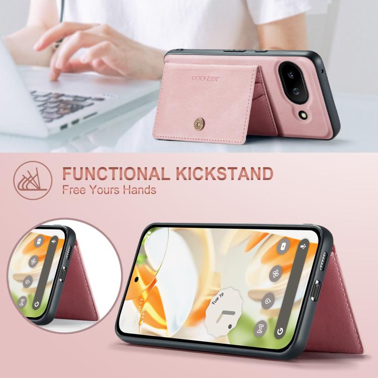 For Google Pixel 9a JEEHOOD J01 Retro Magnetic Detachable Wallet Phone Case(Pink) by JEEHOOD