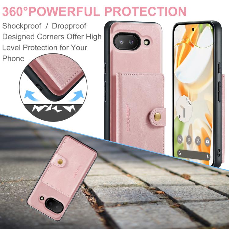 For Google Pixel 9a JEEHOOD J01 Retro Magnetic Detachable Wallet Phone Case(Pink) by JEEHOOD