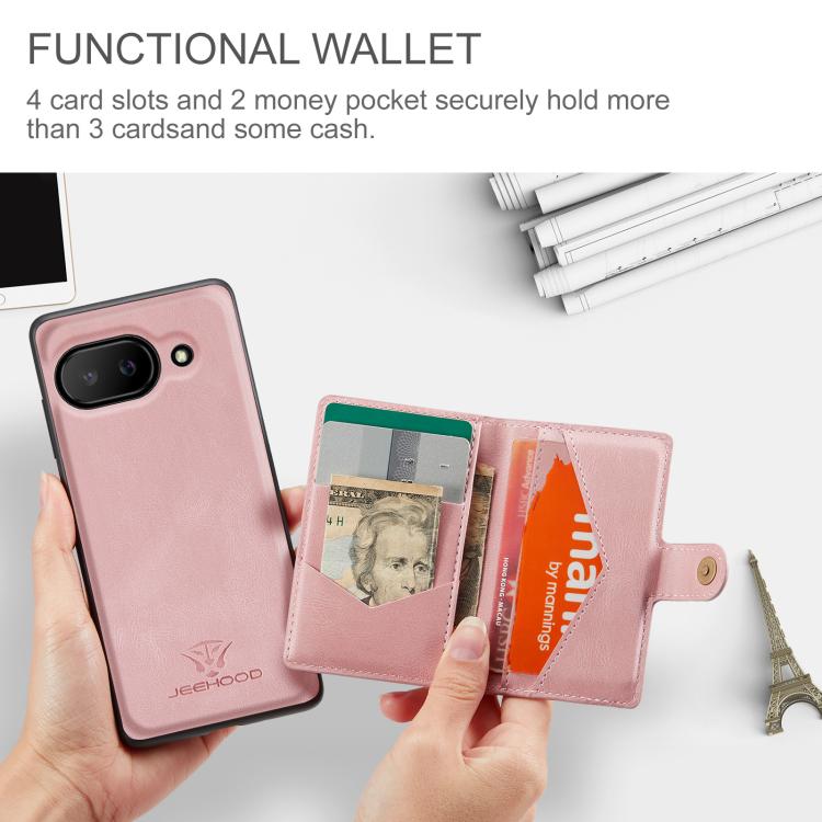 For Google Pixel 9a JEEHOOD J01 Retro Magnetic Detachable Wallet Phone Case(Pink) by JEEHOOD