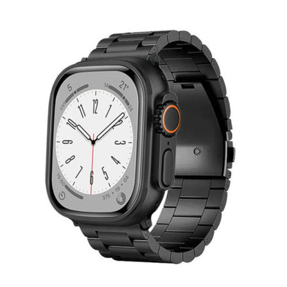 For Apple Watch Series 8 45mm 3-Bead Flat Buckle Titanium Alloy Watch Band(Black) by bashfashion