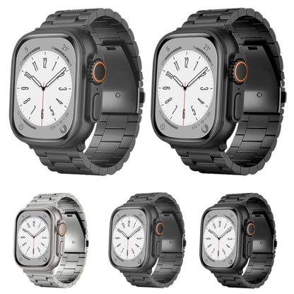 For Apple Watch Series 8 45mm 3-Bead Flat Buckle Titanium Alloy Watch Band(Grey) by bashfashion
