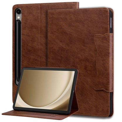 For Samsung Galaxy Tab S11/S10 Lite/S9 FE/S9/S8 Cat Buckle Leather Smart Tablet Case(Brown) by bashfashion