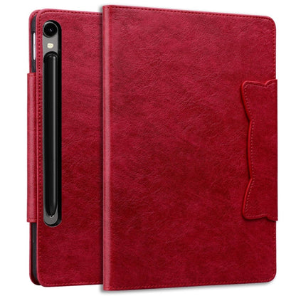 For Samsung Galaxy Tab S11/S10 Lite/S9 FE/S9/S8 Cat Buckle Leather Smart Tablet Case(Red) by bashfashion
