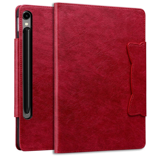 For Samsung Galaxy Tab S9+ / S8+ / S7+ Cat Buckle Leather Smart Tablet Case(Red) by bashfashion
