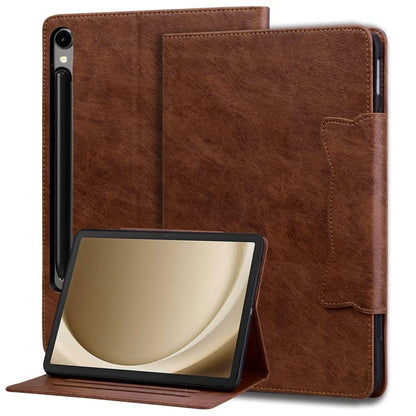 For Samsung Galaxy Tab S10 FE+ Cat Buckle Leather Tablet Case(Brown) by bashfashion