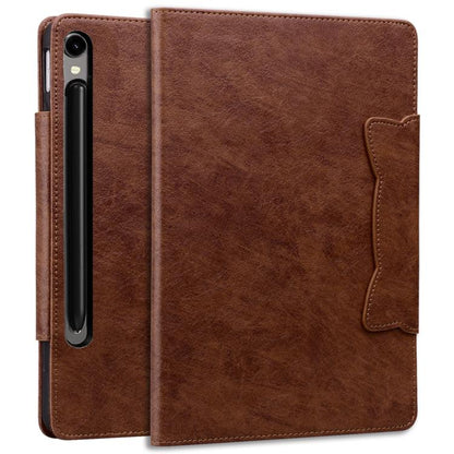 For Samsung Galaxy Tab S10 FE+ Cat Buckle Leather Tablet Case(Brown) by bashfashion