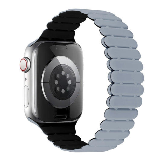 For Apple Watch SE 2023 44mm Bamboo Magnetic Silicone Watch Band(Grey Black) by bashfashion