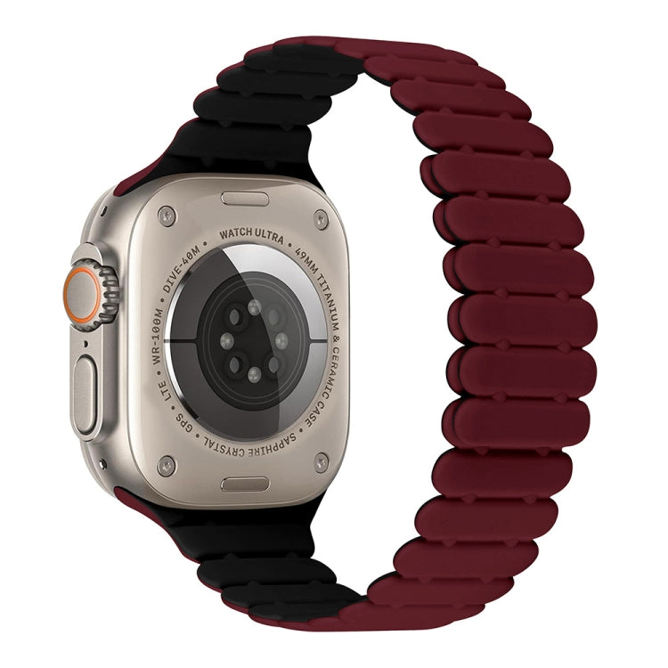 For Apple Watch Ultra 2 49mm Bamboo Magnetic Silicone Watch Band(Wine Red Black) by bashfashion