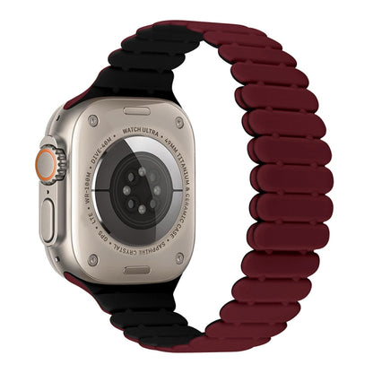 For Apple Watch Ultra 2 49mm Bamboo Magnetic Silicone Watch Band(Wine Red Black) by bashfashion