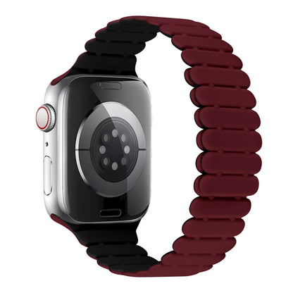 For Apple Watch Series 9 41mm Bamboo Magnetic Silicone Watch Band(Wine Red Black) by bashfashion