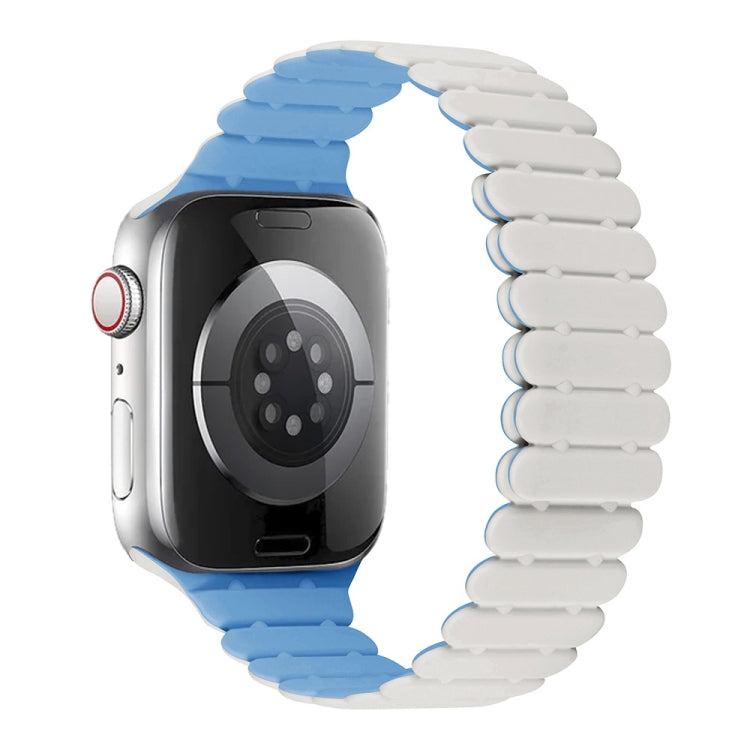 For Apple Watch Series 9 41mm Bamboo Magnetic Silicone Watch Band(White Fog Blue) by bashfashion