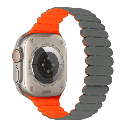 For Apple Watch Ultra 49mm Bamboo Magnetic Silicone Watch Band(Grey Orange) by bashfashion