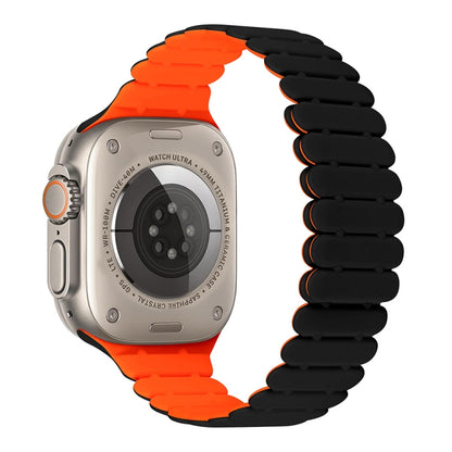 For Apple Watch Ultra 49mm Bamboo Magnetic Silicone Watch Band(Black Orange) by bashfashion
