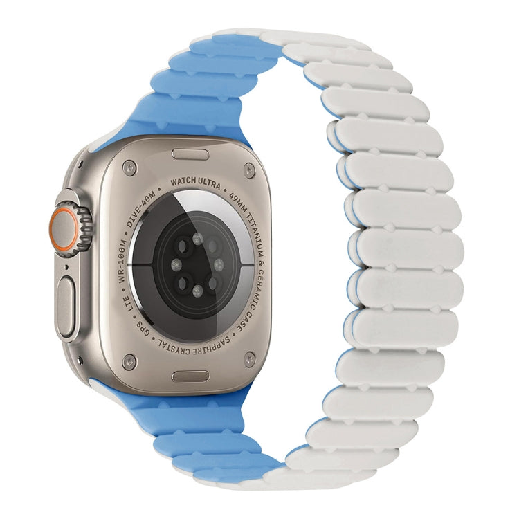 For Apple Watch Ultra 49mm Bamboo Magnetic Silicone Watch Band(White Fog Blue) by bashfashion