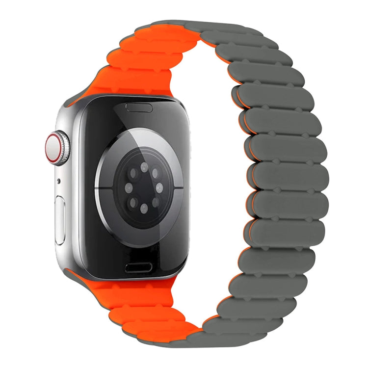 For Apple Watch Series 8 45mm Bamboo Magnetic Silicone Watch Band(Grey Orange) by bashfashion