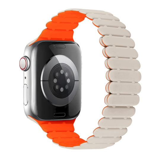 For Apple Watch Series 6 44mm Bamboo Magnetic Silicone Watch Band(Starlight Orange) by bashfashion