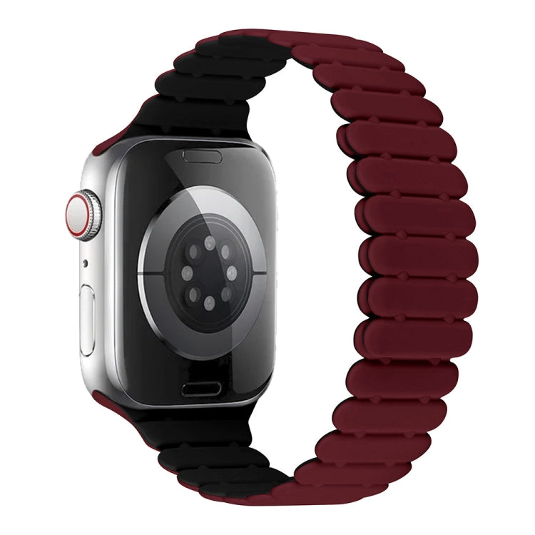 For Apple Watch Series 4 44mm Bamboo Magnetic Silicone Watch Band(Wine Red Black) by bashfashion