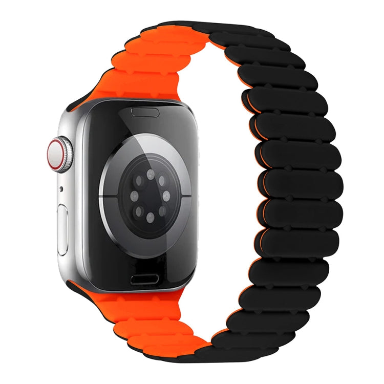 For Apple Watch Series 10 46mm Bamboo Magnetic Silicone Watch Band(Black Orange) by bashfashion