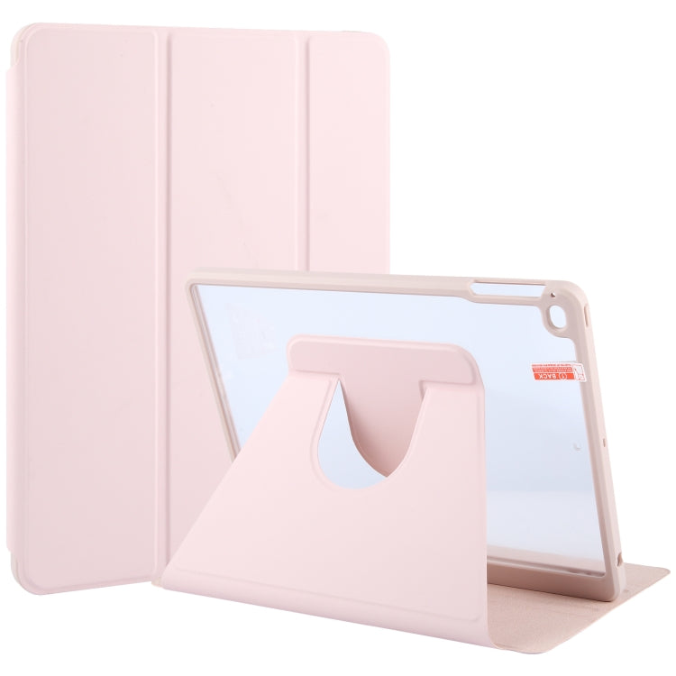 For iPad 9.7 2018 & 2017 / Air / Air2 GEBEI Acrylic TPU 3-folding Rotating Smart Tablet Leather Case withh Pen Slot(Pink) by GEBEI