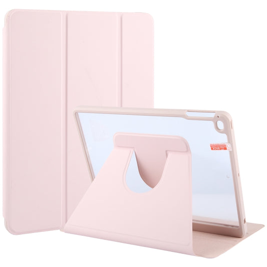 For iPad 9.7 2018 & 2017 / Air / Air2 GEBEI Acrylic TPU 3-folding Rotating Smart Tablet Leather Case withh Pen Slot(Pink) by GEBEI