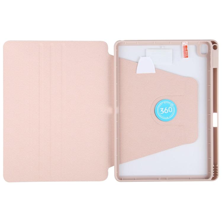 For iPad 10.2 2021 / 2020 / 2019 / Air 3 GEBEI Acrylic TPU 3-folding Rotating Smart Tablet Leather Case withh Pen Slot(Pink) by GEBEI