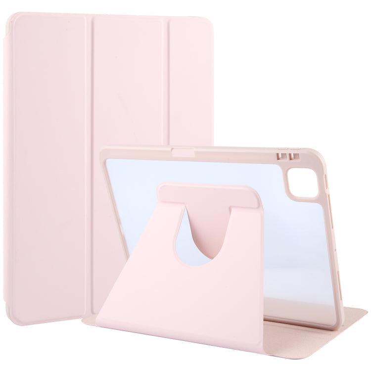 For iPad Pro 11 2022 / 2021 / 2020 GEBEI Acrylic TPU 3-folding Rotating Smart Tablet Leather Case withh Pen Slot(Pink) by GEBEI
