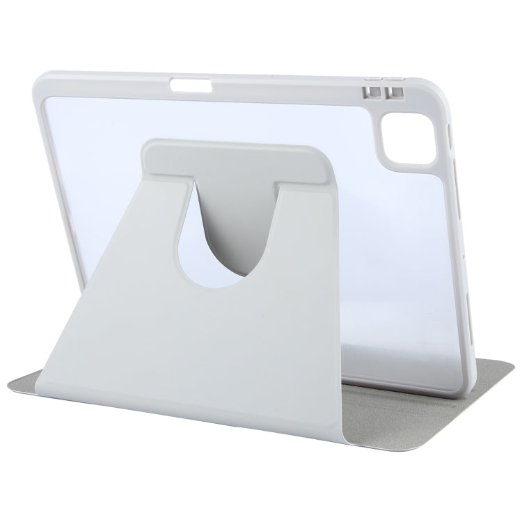 For iPad Air 11 2025 / 2024 / Air 5 GEBEI Acrylic TPU 3-folding Rotating Smart Tablet Leather Case withh Pen Slot(Grey) by GEBEI