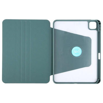 For iPad Air 13 2025 / 2024 GEBEI Acrylic TPU 3-folding Rotating Smart Tablet Leather Case withh Pen Slot(Dark Green) by GEBEI