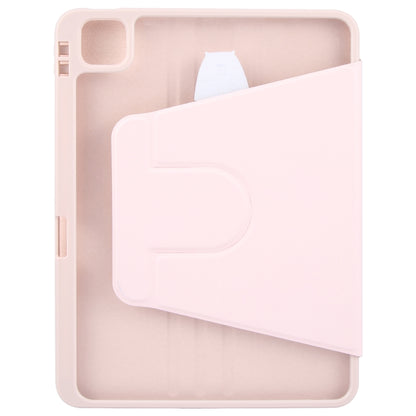 For iPad Pro 12.9 2022 / 2021 / 2020 GEBEI Acrylic TPU 3-folding Rotating Smart Tablet Leather Case withh Pen Slot(Pink) by GEBEI