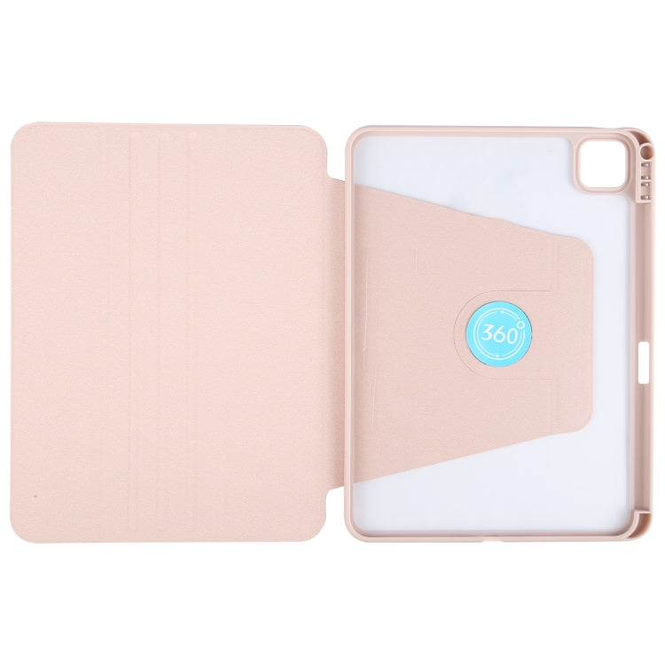 For iPad Pro 12.9 2022 / 2021 / 2020 GEBEI Acrylic TPU 3-folding Rotating Smart Tablet Leather Case withh Pen Slot(Pink) by GEBEI