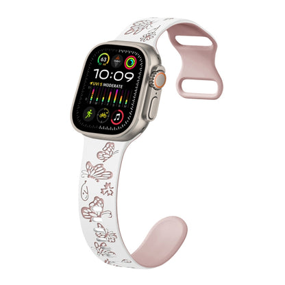 For Apple Watch Ultra 49mm Colorful Butterfly Pattern 8-shaped Buckle Silicone Watch Band(White Pink) by bashfashion