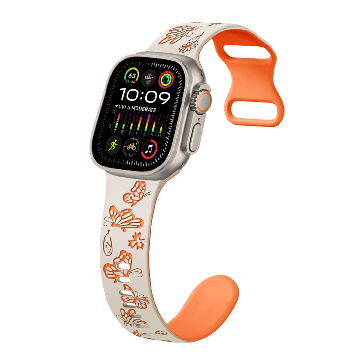 For Apple Watch Ultra 49mm Colorful Butterfly Pattern 8-shaped Buckle Silicone Watch Band(Starlight+Orange) by bashfashion