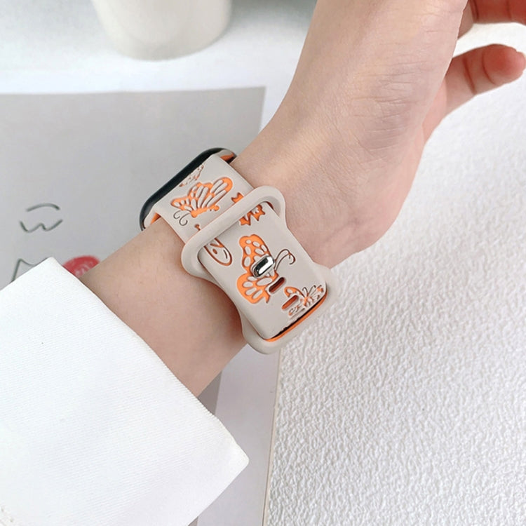 For Apple Watch Ultra 49mm Colorful Butterfly Pattern 8-shaped Buckle Silicone Watch Band(White Pink) by bashfashion