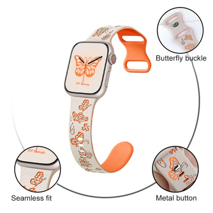 For Apple Watch Ultra 49mm Colorful Butterfly Pattern 8-shaped Buckle Silicone Watch Band(White Pink) by bashfashion