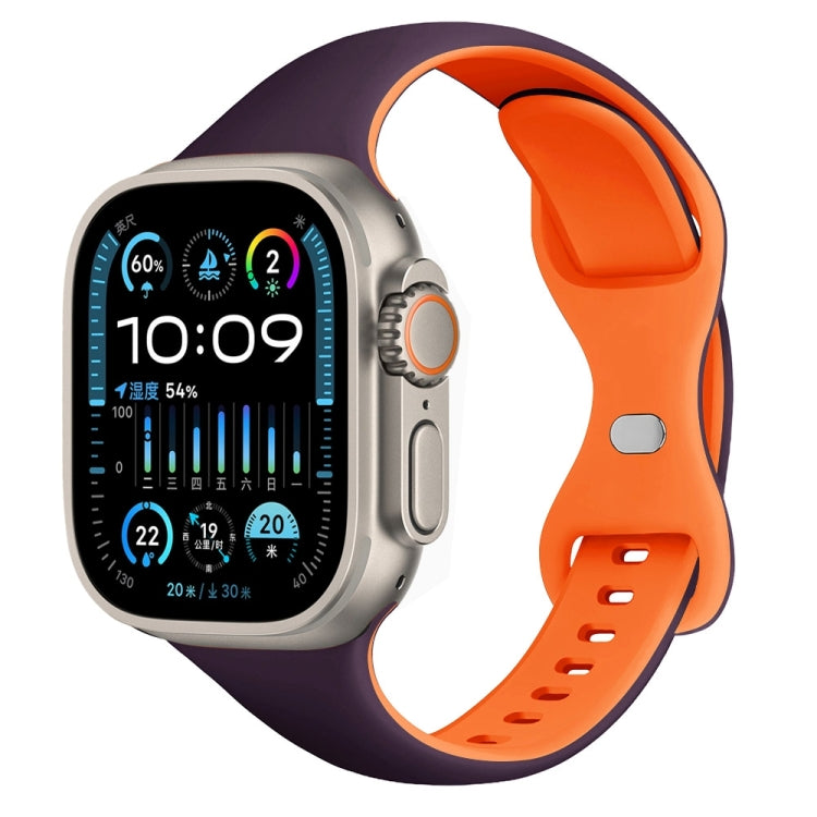 For Apple Watch Ultra 2 49mm Two Color Slim Butterfly Buckle Silicone Watch Band(Dark Purple Orange) by bashfashion