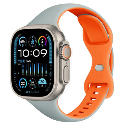 For Apple Watch Ultra 2 49mm Two Color Slim Butterfly Buckle Silicone Watch Band(Echeveria Blue Orange) by bashfashion