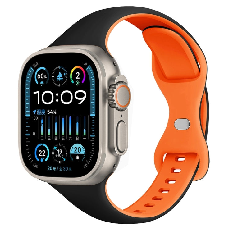 For Apple Watch Ultra 49mm Two Color Slim Butterfly Buckle Silicone Watch Band(Black Orange) by bashfashion