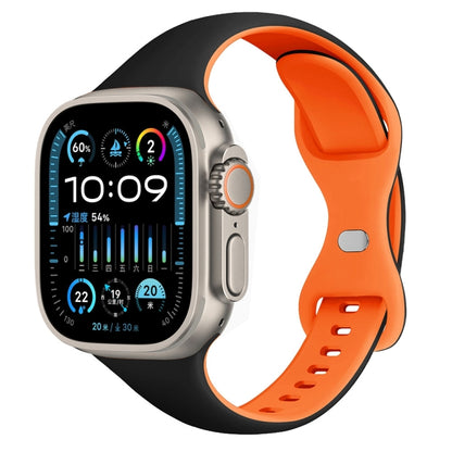 For Apple Watch Ultra 49mm Two Color Slim Butterfly Buckle Silicone Watch Band(Black Orange) by bashfashion