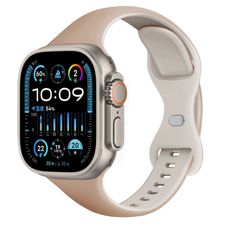 For Apple Watch Ultra 49mm Two Color Slim Butterfly Buckle Silicone Watch Band(Milk Tea Rock White) by bashfashion