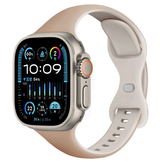 For Apple Watch Ultra 49mm Two Color Slim Butterfly Buckle Silicone Watch Band(Milk Tea Rock White) by bashfashion