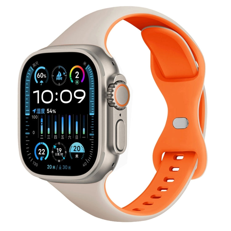 For Apple Watch Ultra 49mm Two Color Slim Butterfly Buckle Silicone Watch Band(Starlight Orange) by bashfashion