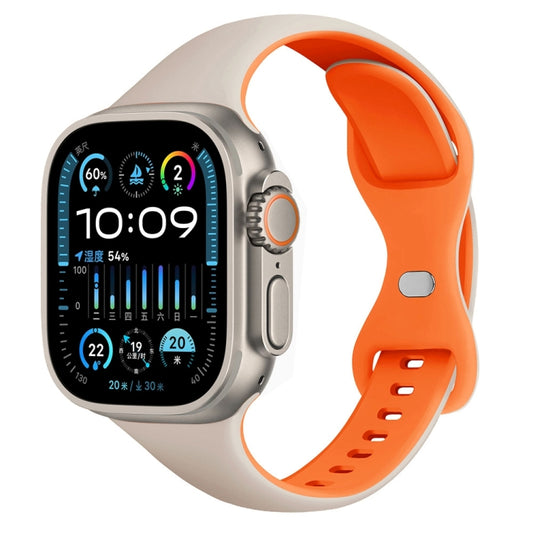 For Apple Watch Ultra 49mm Two Color Slim Butterfly Buckle Silicone Watch Band(Starlight Orange) by bashfashion