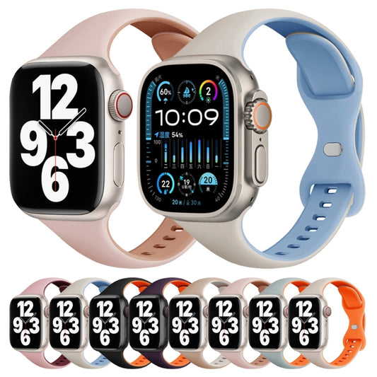 For Apple Watch Ultra 2 49mm Two Color Slim Butterfly Buckle Silicone Watch Band(Black Orange) by bashfashion
