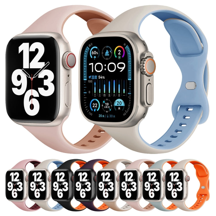 For Apple Watch Ultra 49mm Two Color Slim Butterfly Buckle Silicone Watch Band(Dark Purple Orange) by bashfashion