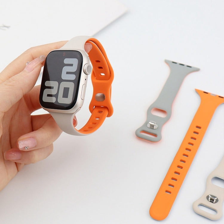 For Apple Watch Ultra 49mm Two Color Slim Butterfly Buckle Silicone Watch Band(Starlight Orange) by bashfashion