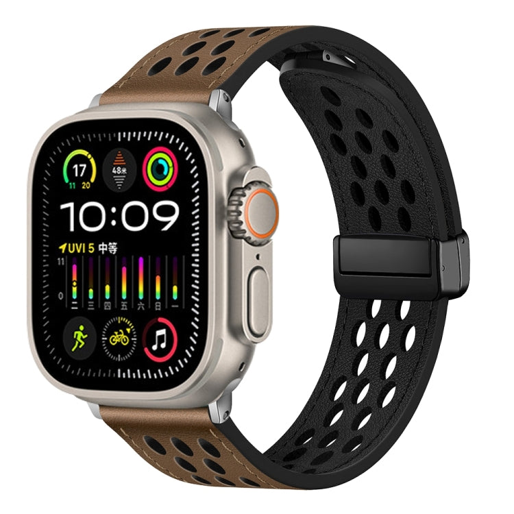 For Apple Watch Ultra 49mm Hole Style Folding Buckle PU Leather Watch Band(Taupe) by bashfashion