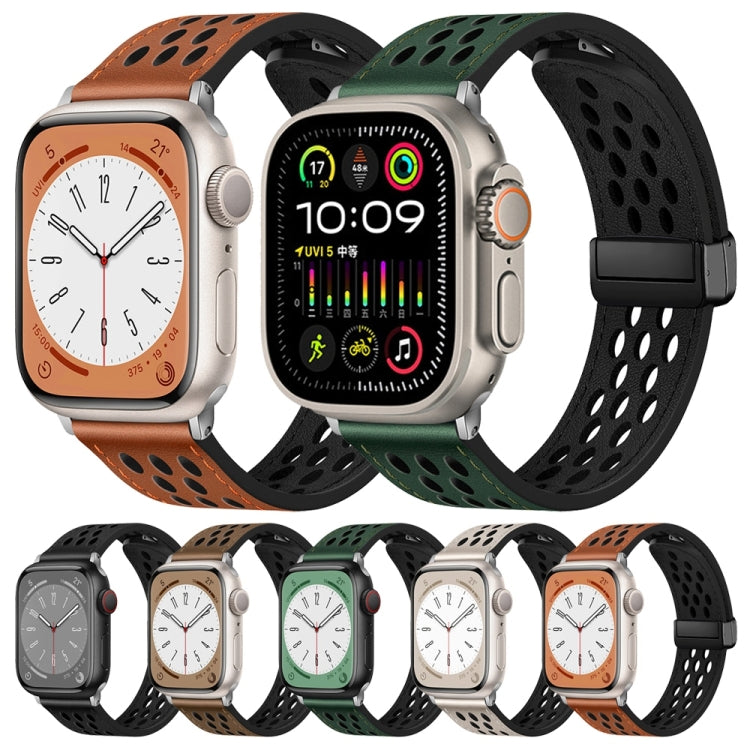 For Apple Watch Ultra 49mm Hole Style Folding Buckle PU Leather Watch Band(Taupe) by bashfashion