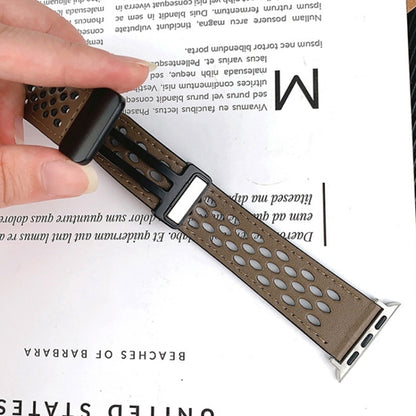 For Apple Watch Ultra 49mm Hole Style Folding Buckle PU Leather Watch Band(Taupe) by bashfashion