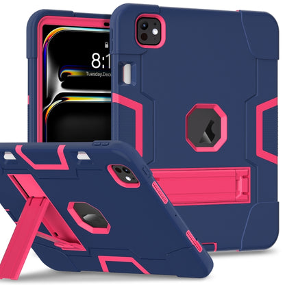 For iPad Pro 11 2025 / 2024 Contrast Color Silicone Acrylic PC Tablet Case with Holder(Navy Blue Rose Red) by bashfashion
