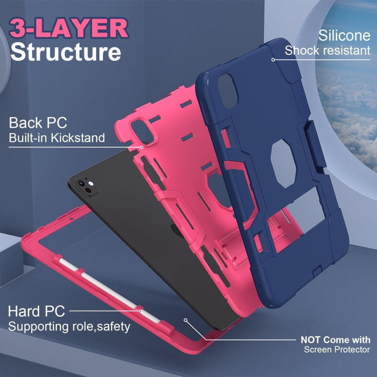For iPad Pro 11 2025 / 2024 Contrast Color Silicone Acrylic PC Tablet Case with Holder(Navy Blue Rose Red) by bashfashion